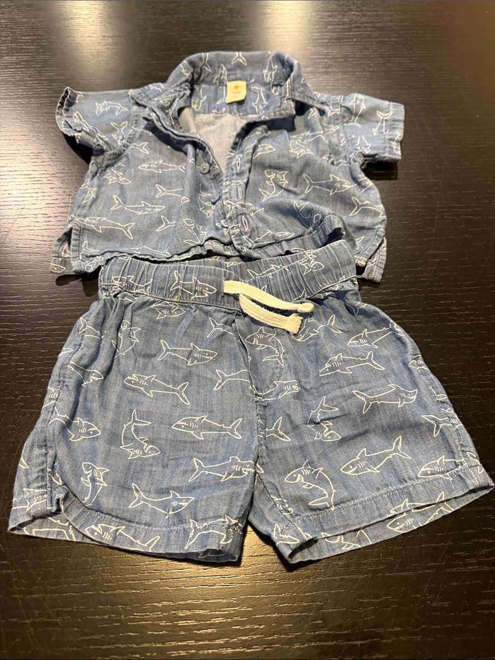 Tucker + Tate Light Blue Shark Chambray Shorts Set